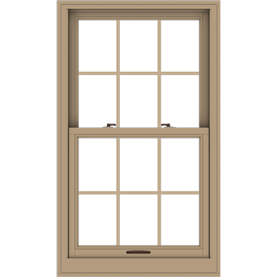 Brown, Andersen E-Series Double-Hung Window with colonial grilles.